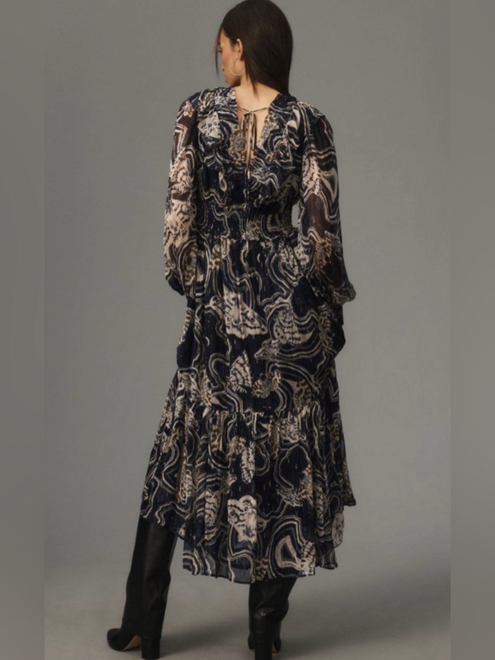 Anthropologie Printer Johnson Long-Sleeve V-Neck Midi Dress - Picture 2 of 7